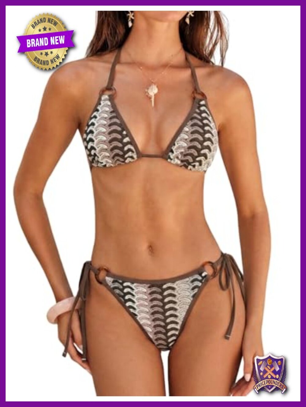 Triangle Bikini Set Halter String O Ring Cheeky Two Piece Swimsuit